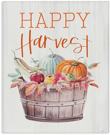 Happy Harvest Rustic Basket, 16 x 20 Inch Canvas Wall Art by StupellIndustries
