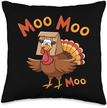 Turkey Moo I'm A Cow Fake Cow Thanksgiving Throw Pillow by Unknown