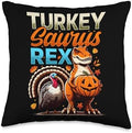 Turkeysaurus Rex, Thanksgiving Dinosaur & Turkey Dino Throw Pillow by Unknown