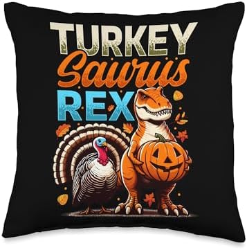 Turkeysaurus Rex, Thanksgiving Dinosaur & Turkey Dino Throw Pillow by Unknown