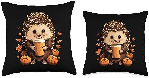 Hedgehog Porcupine Pumpkin Spice Latte Autumn Halloween Throw Pillow - Image 3