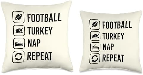 Football Turkey Nap Repeat Funny Thanksgiving Nap Throw Pillow - Image 3