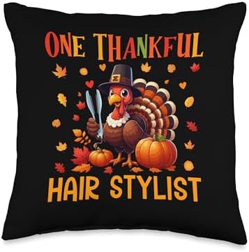 One Thankful Hair Stylist Thanksgiving Turkey Proud Job Team Throw Pillow by Unknown