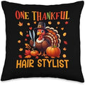 One Thankful Hair Stylist Thanksgiving Turkey Proud Job Team Throw Pillow by Unknown