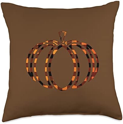Fall Pumpkin Cute Thanksgiving Autumn Buffalo Plaid Pumpkin Throw Pillow by Unknown
