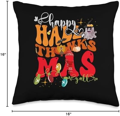 Happy Hallothanksmas Y'all Halloween Thanksgiving Christmas Throw Pillow - Image 4