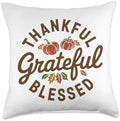 Thankful Grateful Blessed, Friendsgiving Thanksgiving Throw Pillow by HadleyDesigns