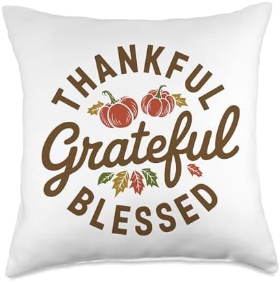 Thankful Grateful Blessed, Friendsgiving Thanksgiving Throw Pillow by HadleyDesigns