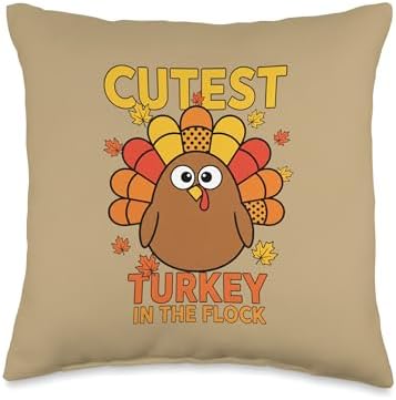 Cutest Turkey in The Flock, Thanksgiving Turkey Day Kids Throw Pillow by Unknown