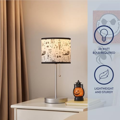 Idea Nuova Table Lamp for Kids, Stick Lamp with Printed Shade & Pull Chain, Bedroom or Nursery Nightstand Lighting,Nightmare Before Christmas