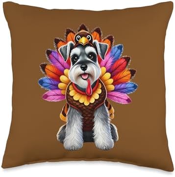 Miniature Schnauzer Turkey Funny Thanksgiving Animal Dog Pet Throw Pillow by Unknown