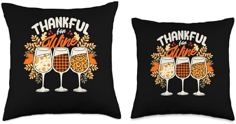 Autumn Foliage Fall Leaves Shirt Pumpkin Decor Thankful for Wine Funny Thanksgiving Dinner Autumn Fall Throw Pillow, 18x18, Multicolor - Image 3