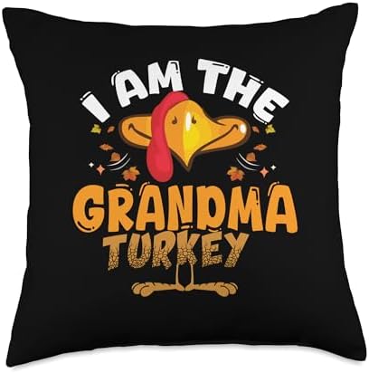 I Am The Grandma Turkey Matching Family Thanksgiving Throw Pillow by Unknown