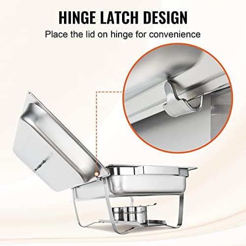 VEVOR Chafing Dish Buffet Set, 8 Qt 2 Pack, Stainless Steel Chafer with 2 Full Size Pans, Rectangle Catering Warmer Server with Glass Lid Water Pan Folding Stand Fuel Holder, for Wedding Party Banquet - Image 5