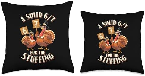 67 Six Seven 6 7 Funny Thanksgiving Turkey Stuffing Throw Pillow - Image 3