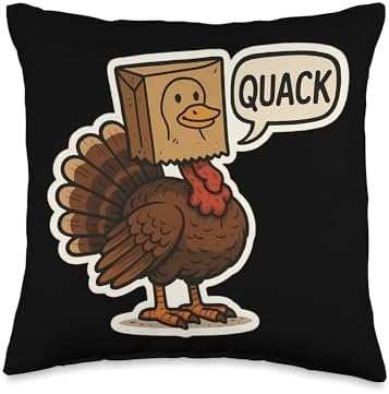 Turkey Disguised As Duck Quack Funny Thanksgiving Lover Fun Throw Pillow by Unknown