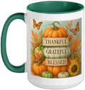Thankful Grateful Blessed - Fall Pumpkin Family Thanksgiving Ceramic Mug, Dark Green/White, 15oz by Unknown