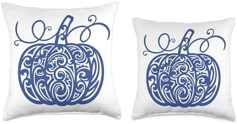 Fall Decorative Blue And White Pumpkin Autumn Thanksgiving Throw Pillow - Image 3