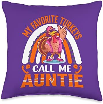 My Favorite Turkeys Call Me Auntie Funny Thanksgiving Day Throw Pillow by Unknown