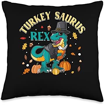 Turkey Saurus Rex Dinosaur Thanksgiving Dino Throw Pillow by Unknown