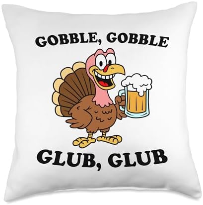 Thanksgiving Beer Turkey Gobble Gobble Glub Glub Funny Party Throw Pillow by Unknown