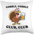 Thanksgiving Beer Turkey Gobble Gobble Glub Glub Funny Party Throw Pillow by Unknown
