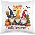 Happy HalloThanksMas Gnome Halloween Thanksgiving Christmas Throw Pillow by Unknown