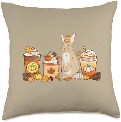 Rabbit Coffee Pumpkin Spice Animal Fall Thanksgiving Throw Pillow by Unknown