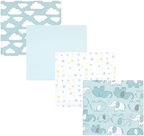 Hudson Baby Unisex Baby Cotton Poly Flannel Receiving Blankets, Boy New Elephant, One Size by HudsonBaby