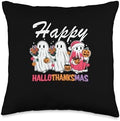 Halloween Thanksgiving Christmas HalloThanksMas Ghosts Throw Pillow by Unknown