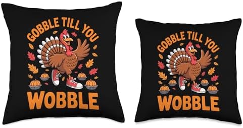 Gobble Till You Wobble Funny Turkey Dance Thanksgiving Dance Throw Pillow - Image 3