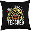 One Thankful Teacher Thanksgiving Rainbow Leopard Fall Throw Pillow by Unknown