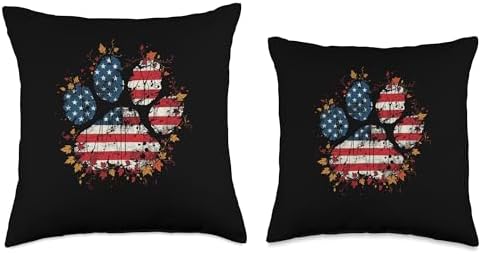 American Flag Fall Leaves Dog Paw Thanksgiving Family Dinner Throw Pillow - Image 3