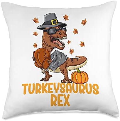 Dinosaur Thanksgiving Boys Turkey Saurus T rex Kids Boys Throw Pillow by Unknown