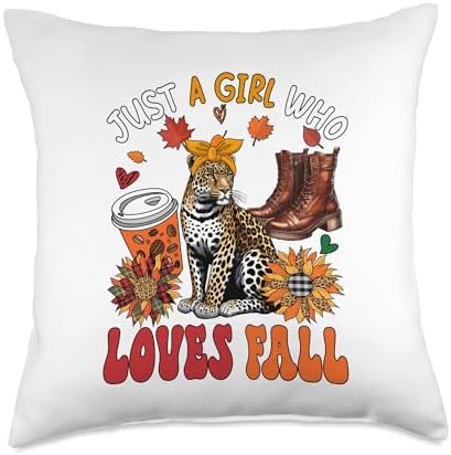 A Girl Loves Fall Thanksgiving Leopard Bow Tie Sunflowers Throw Pillow by Unknown