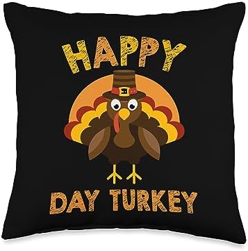 Happy Thanksgiving for Boys Girls Kids Pilgrim Turkey Throw Pillow by Unknown