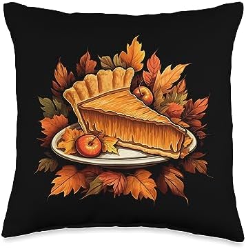 Pumpkin Pie Slice Autumn Leaves Thanksgiving Throw Pillow by Unknown