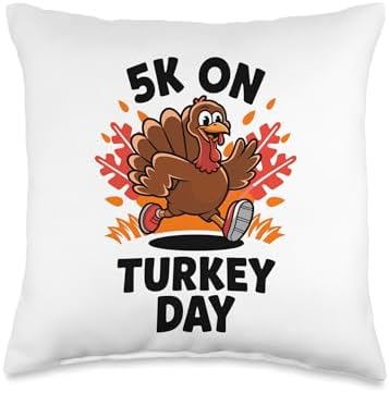 Funny Thanksgiving 5K Run On Turkey Day Race For Turkey Trot Throw Pillow by Unknown