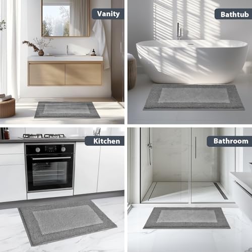 anllugs Bathroom Rugs U-Shaped, 20" x 24" Soft Bath Rugs, Grey & Dark Grey