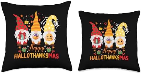 Happy Hallothanksmas Thanksgiving Halloween Merry Christmas Throw Pillow - Image 3