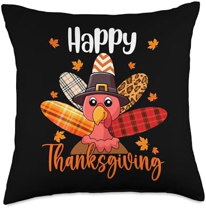 Happy Thanksgiving Leopard Turkey Matching Farmer Family Throw Pillow by Unknown