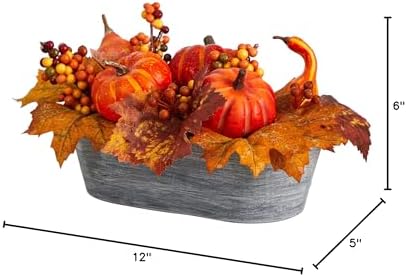 Nearly Natural 12" Fall Harvest Pumpkins and Berries Artificial Arrangement - Image 6