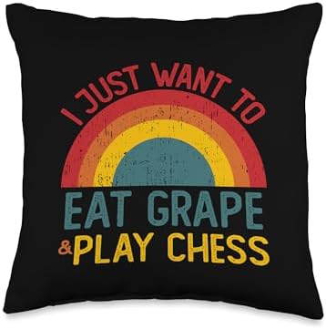 Thanksgiving Retro Grape Lover Who also Play Chess Funny I just Want to eat Grape and Play Chess Christmas Throw Pillow, 16x16, Multicolor by Unknown