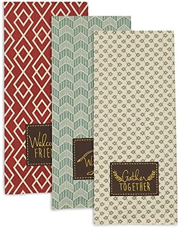 DII Thanksgiving Fall Kitchen Towels Collection Decorative Embellished Dish Towel Set, 18x28, Rustic Fall, 3 Count - Image 2