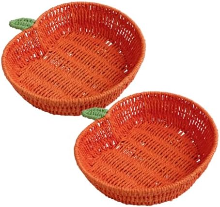 RGI Home Pumpkin Trays - Set of 2 Woven Paper Cord Pumpkin-Shaped Decorative Trays for Fall Harvest, Halloween and Thanksgiving Décor, 12" x 11.75", Orange by RGIHome