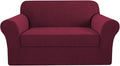 H.VERSAILTEX High Stretch 2 Piece Loveseat Couch Covers Furniture Protector Sofa Cover Suit for T Cushion/Box Cushion, Durable and Thick Spandex Stretch Fabric Soft Slipcover - Loveseat, Burgundy Red