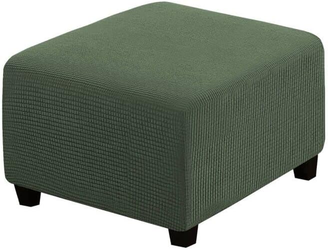 H.VERSAILTEX Square Ottoman Covers Ottoman Slipcovers Folding Storage Stool Furniture Protector Form Fit with Elastic Bottom, Stretch High Spandex Small Checks Jacquard Fabric(Medium,Bronze Green)