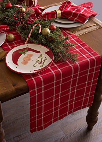 DII Holiday Dining Table Linen Collection Holly Berry Plaid, Christmas Table Runner 14x108, Red & White - Image 5
