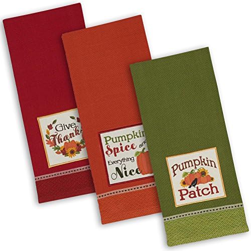 DII Thanksgiving Fall Kitchen Towels Collection Decorative Embellished Dish Towel Set, 18x28", Country Pumpkin, 3 Count by DII