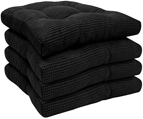 Sweet Home Collection Chair Cushion Crushed Memory Foam Pads Premium Slip Non Skid Microdot Rubber Back Tufted 16" x 16" x 3.25" Thick Seat Cover, 4 Pack, Black, Fluffy Chair Cushion - Image 2